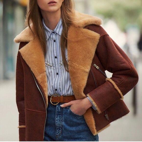 Sandro Zinal Shearling Biker Jacket - Picture 1 of 14